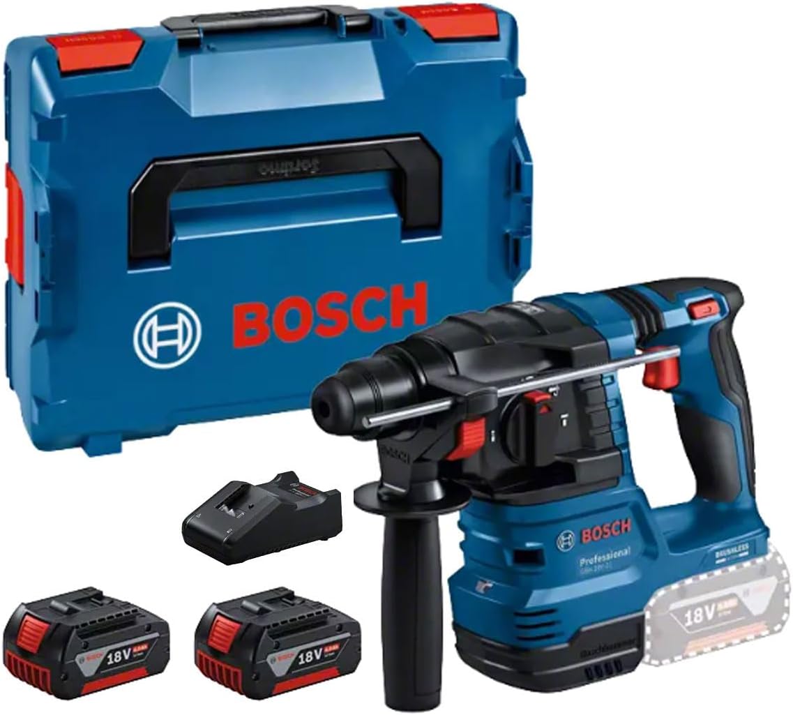 Bosch Professional Marteaux perforateurs, 18 V, 10 mm, 4,0 Ah, Bleu/Noir, System perforateur sans-fil GBH -22 (SDS plus
