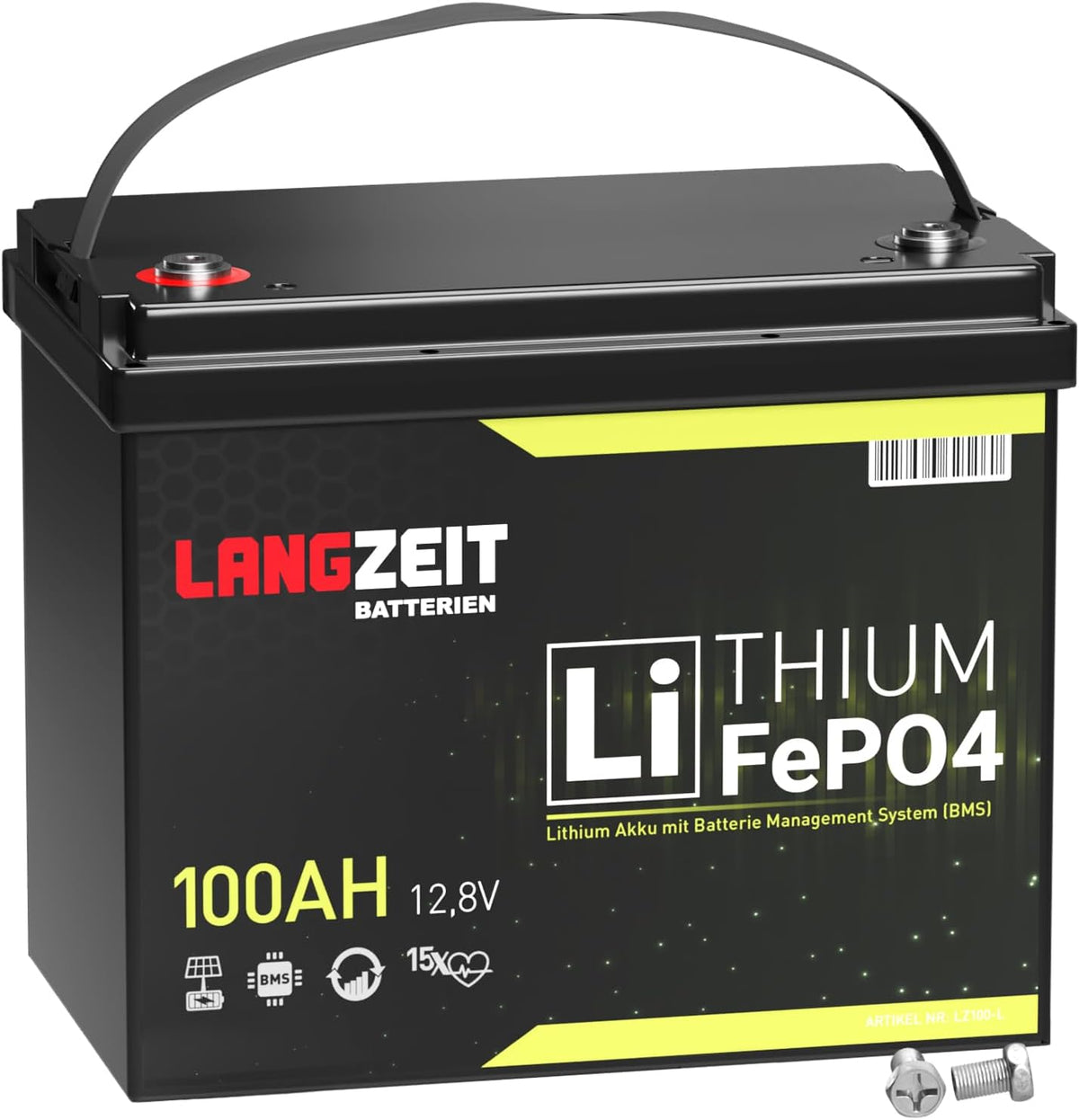 LANGZEIT BATTERIEN batterie, 12 V, 100 Ah, Noir/Gris, LANGZEIT lithium LiFePO4 panneau solaire portable