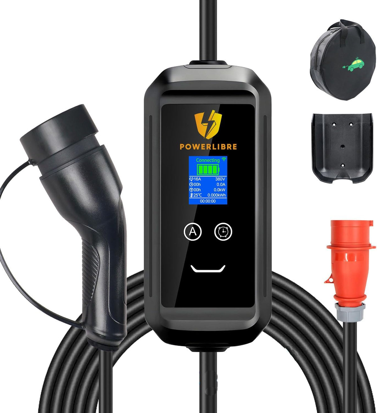 Powerlibre Chargeurs de batterie, 11 kW, 5M, Noir/Gris, Chargeur Voiture Electrique F2 Type 2 16A, Wallbox Portable IP66 avec Câble