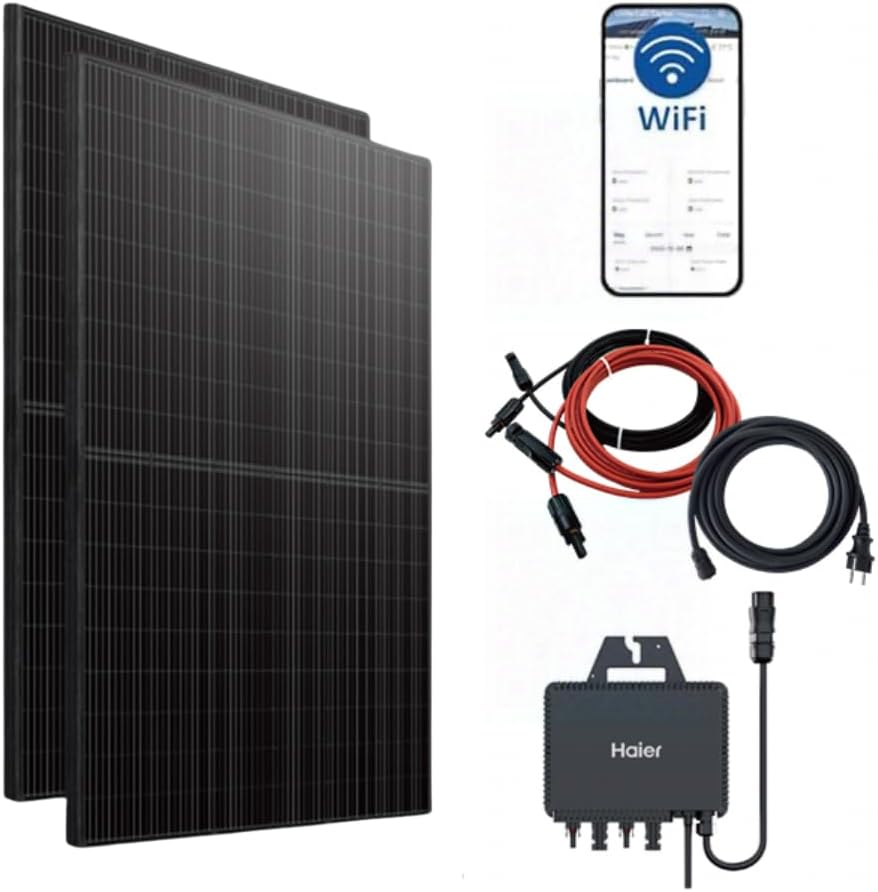 Haier onduleur, 880 W, 600 W, 800 W, 440 W, 5 m, Noir/Gris, Centrale solaire de balcon / avec 2 modules