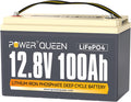 power queen batterie, 12 V, 100 Ah, Gris/Beige, LiFePO4 Rechargeable avec BMS 100A, 4000+ Cycles, Camping Car