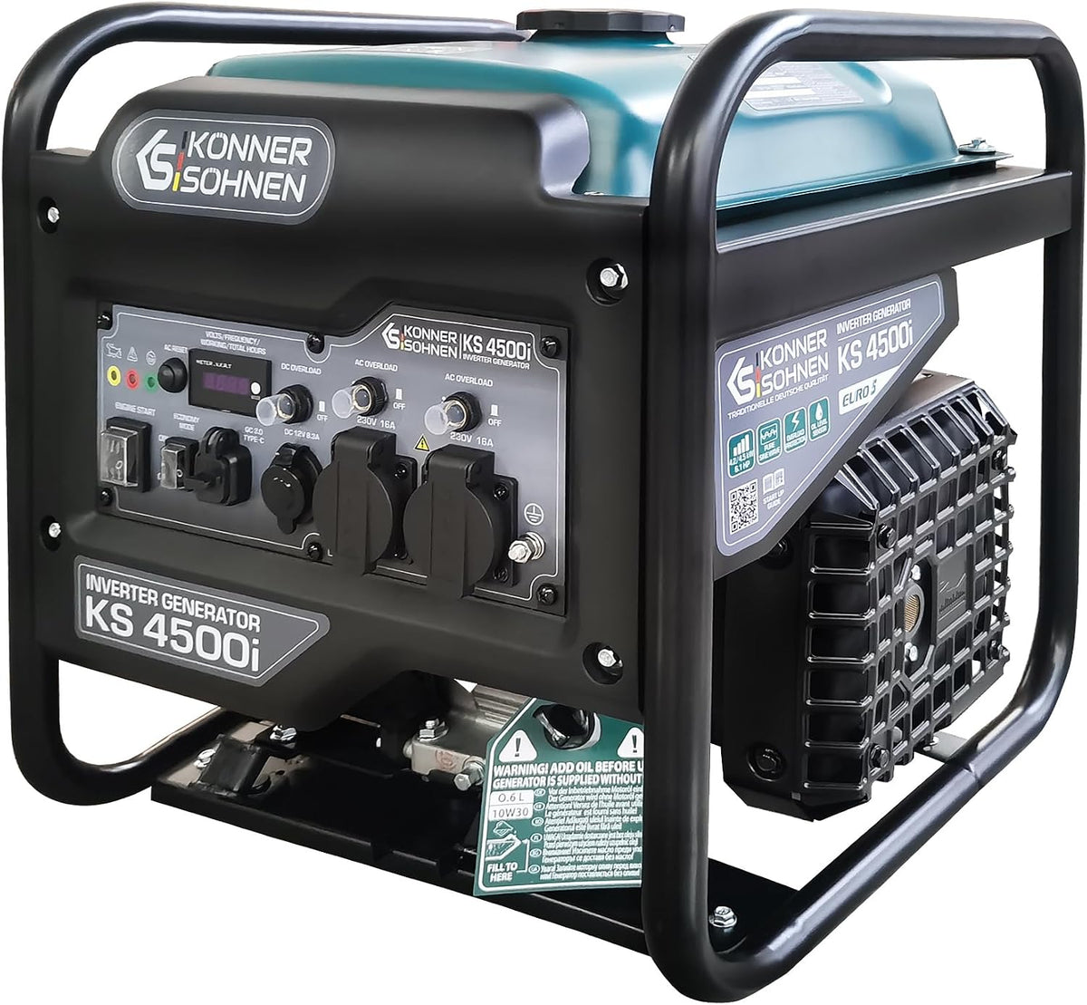 K&S Könner&Söhnen groupe électrogène, 455×440×480 mm, 230 V, 4500 W, 12 V, Noir/Gris, KS 4500i essence onduleur