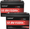 dumfume batterie, 12 V, 150 Ah, Noir/Rouge, Lot de 2 Lithium LiFePO4 avec BMS 100A