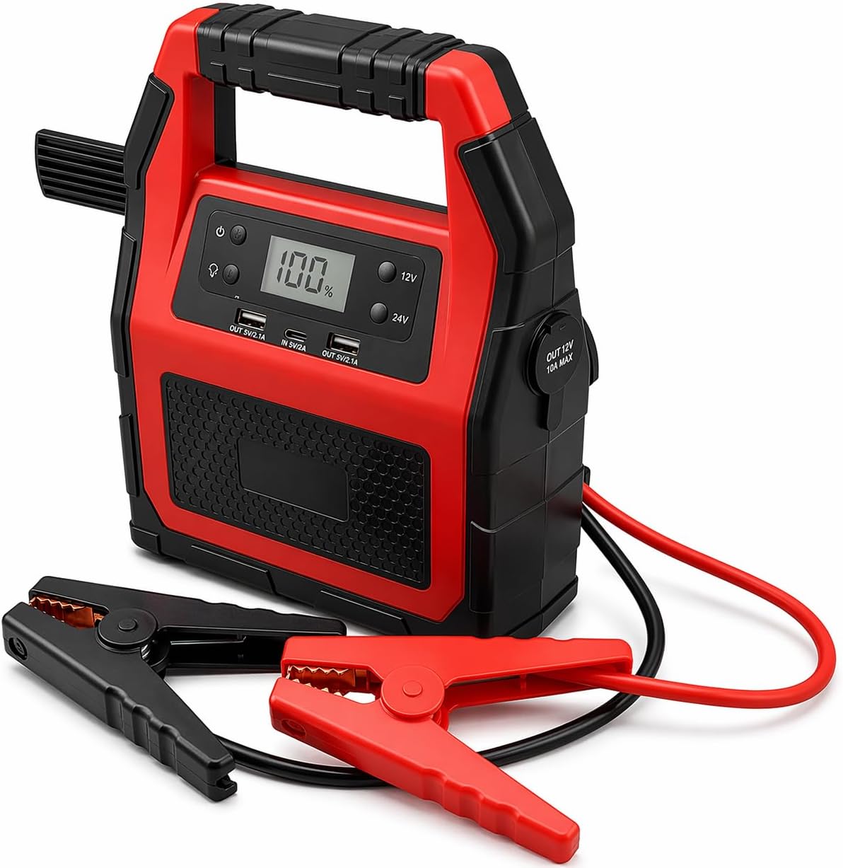 TGTHDD Démarreurs, 248 x 248 x 96 mm, 12 V, 24 V, Rouge/Noir, Démarreur portable 42 000 mAh, Courant de crête de 1500 A pour toutes les voitures