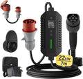 dé Stations de charge, 22 kW, 7 m, Noir/Gris, Chargeur Voiture Electrique [, Triphasé, 6A-32A] Type 2 Prise CEE
