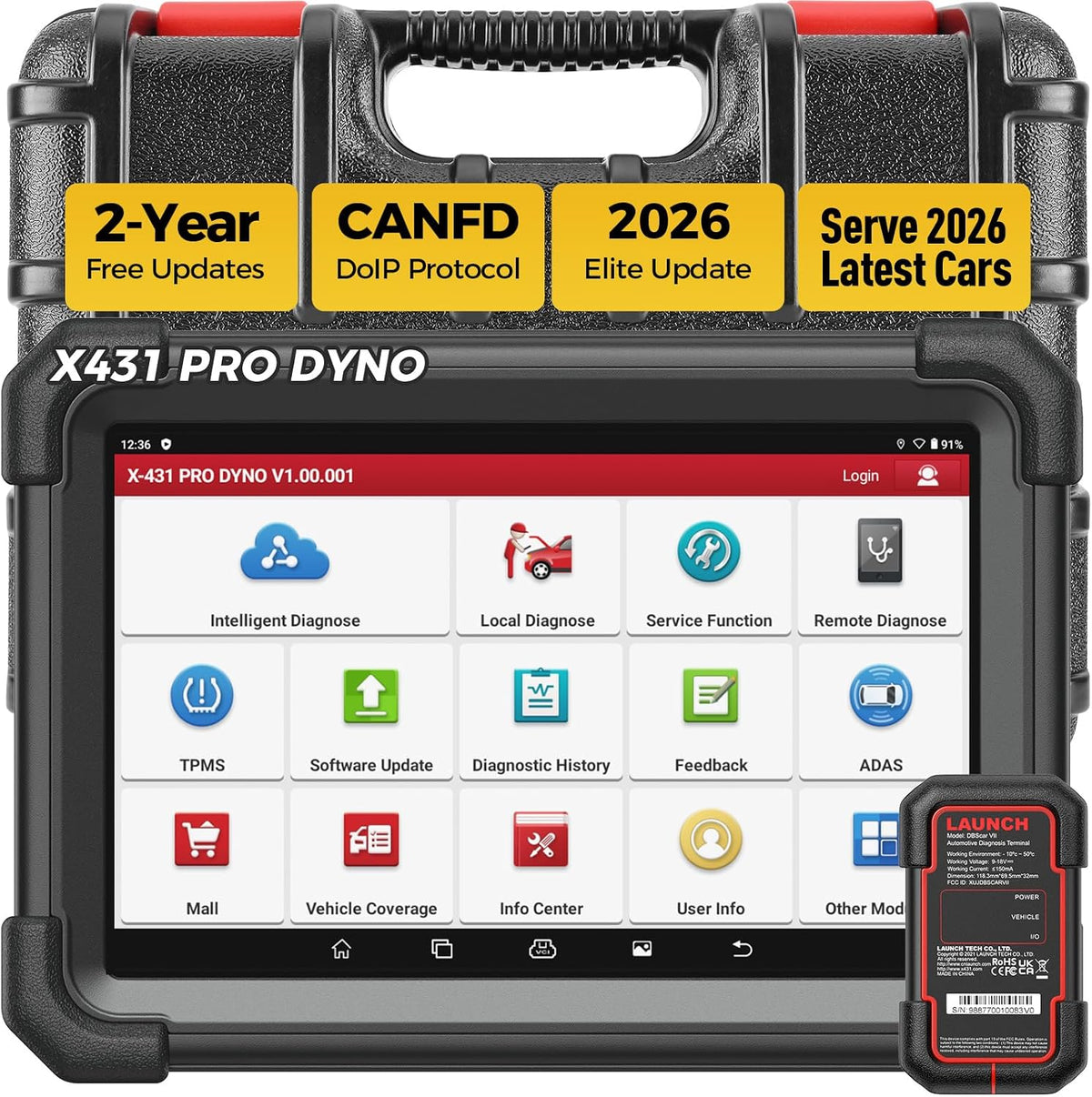 LAUNCH Outils diagnostics pour système de moteur OBD-II, Noir/Gris, X431 PRO DYNO OBD2 Valise Diagnostic Auto