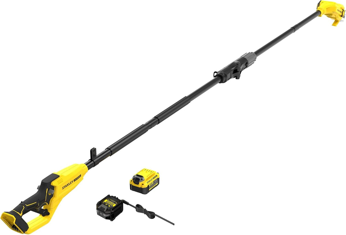 STANLEY FATMAX tronçonneuse, 18 V, 20 cm, 4 Ah, Jaune/Gris, sur perche sans balais STANLEY FAT MAX V20 avec batterie et chargeur