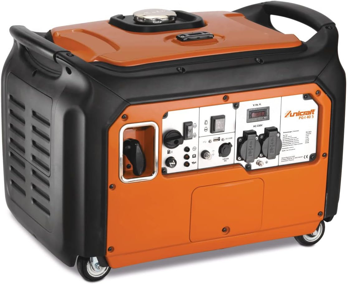 Unicraft groupe électrogène, 230 V, 1 x 12, Orange/Noir, 2 x Schuko / V CC 8 A, facteur de puissance 0, 9 Cos) 6706400