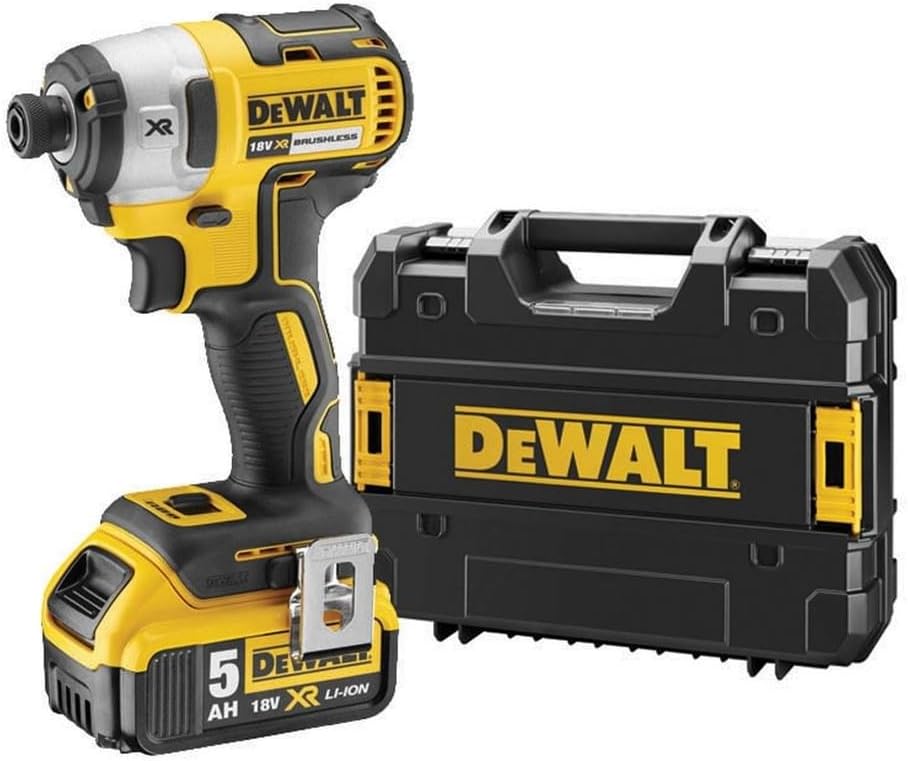 DEWALT visseuse à choc, 18 V, 5 Ah, 3250 tr/min, 400 W, Noir/Jaune, 2 Batteries / Chargeur - 3 Vitesses (0-1000/2800/ ) - Mandrin ¼'