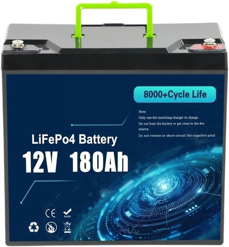 GMAHRPPOK batterie, Batterie Lifepo4, 200 Ah, 12,8 V, 12 V, Bleu/Gris, au lithium LiFePO4 BMS intégré 5000+ cycles profonds