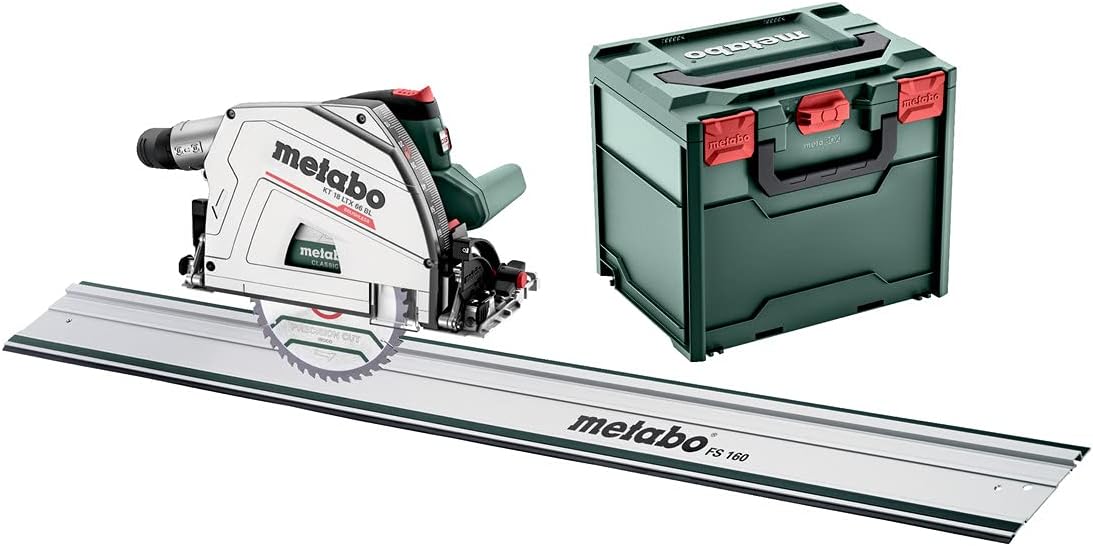 metabo scie circulaire, 18 V, Gris/Blanc, Set KT 18 LTX 66 BL plongeante sans fil, X 340 avec rail de guidage FS 160