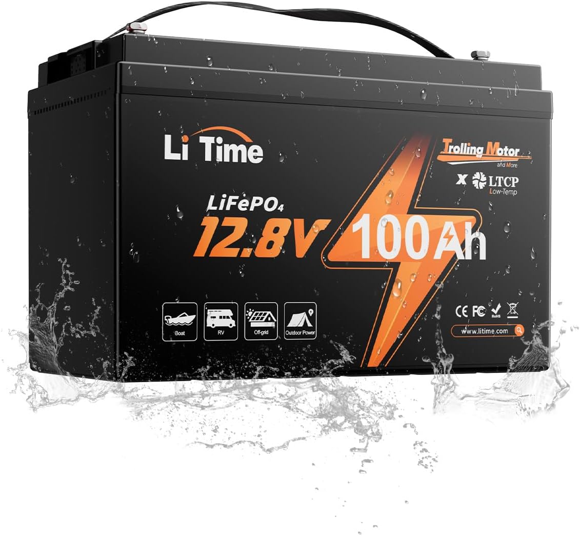 Litime batterie, 12 V, 100 Ah, Noir/Gris, Lithium LiFePO4 pour Moteurs Hors-Bord, s Marines avec Protection Basses Températures