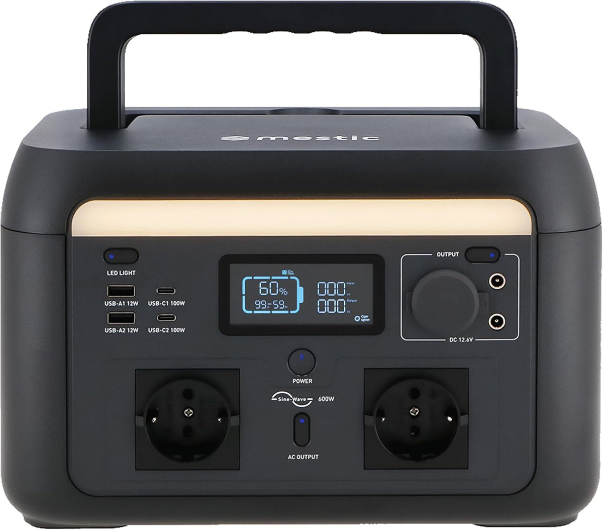 Mestic groupe électrogène, 600 W, 512 Wh, Noir/Gris