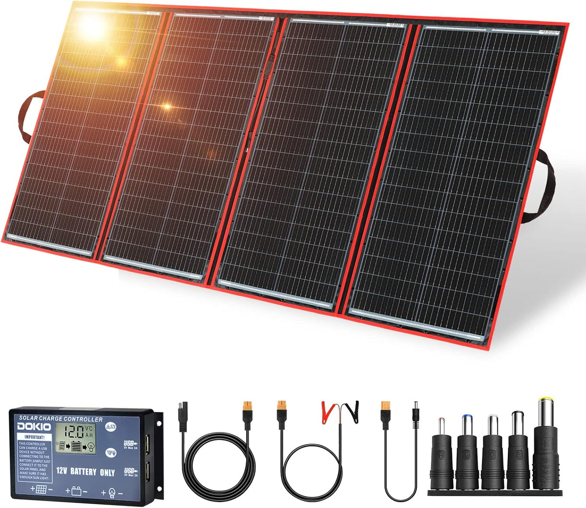 DOKIO panneau solaire, 300 W, 18 V, 3 m, 12 V, Rouge/Noir