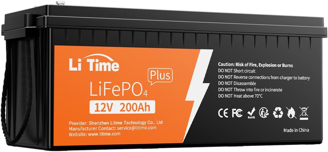 Litime batterie, 12 V, 200 Ah, 2560 Wh, Noir/Orange, Lithium LiFePO4 Plus pour Camping-Cars, 4000-15000 Cycles Profonds