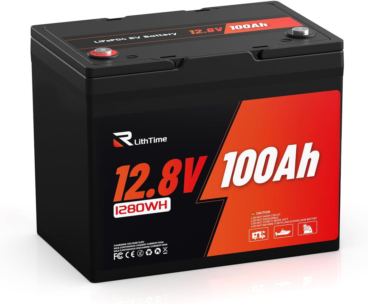 RVLithTime batterie, 12 V, 100 Ah, Noir/Rouge