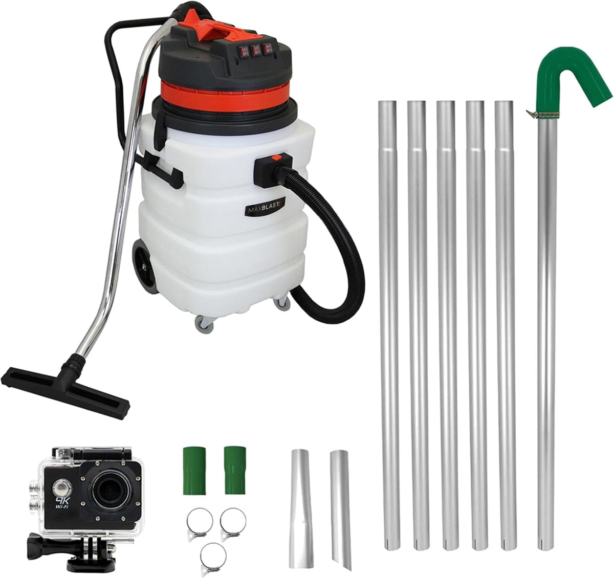 MAXBLAST épilateur à lumière pulsée, 90 L, 3000 W, 7,2 m, Argenté/Blanc, Aspirateur Industriel Moteur Triple Sec & Humide Perche Gouttières 1