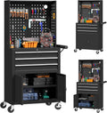 armoire HOMCOM, Noir, Servante d'Atelier en Acier à 3 Tiroirs Étagère Réglable