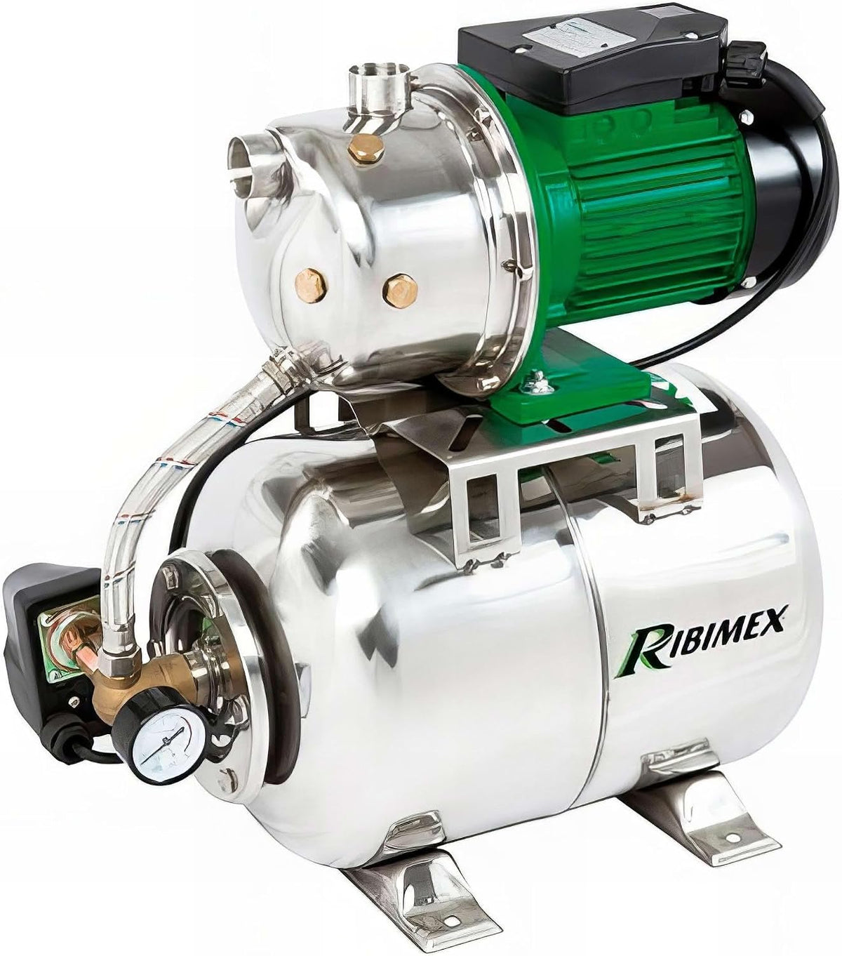 RIBIMEX Pompes de relevage, 50 L, 970 W, 230 V, Blanc/Gris, Pompe surpresseur auto-amorante JET101 Inox