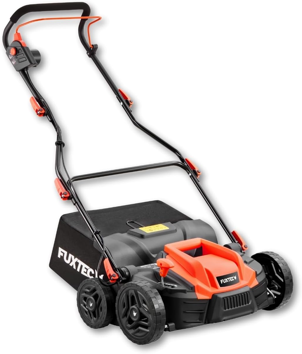 Fuxtec Scarificateurs, 36 cm, 45 L, Noir/Gris, Scarificateur électrique FX-EV360, aérateur de gazon avec 1500 watts de puissance