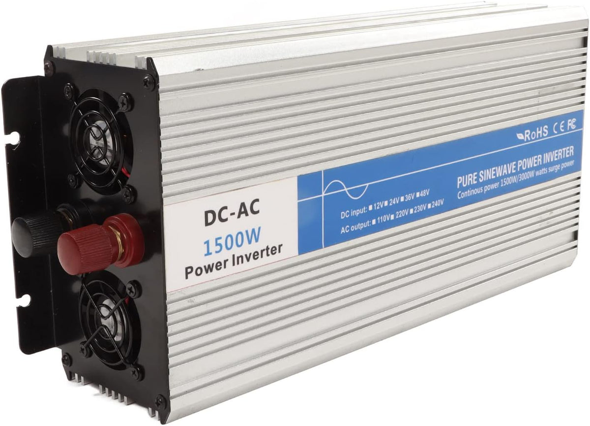 onduleur, 1500 W, 5 V, 12 V, Alliage d'aluminium, cuivre rouge, Gris/Noir, de Voiture à Onde sinusoïdale Pure