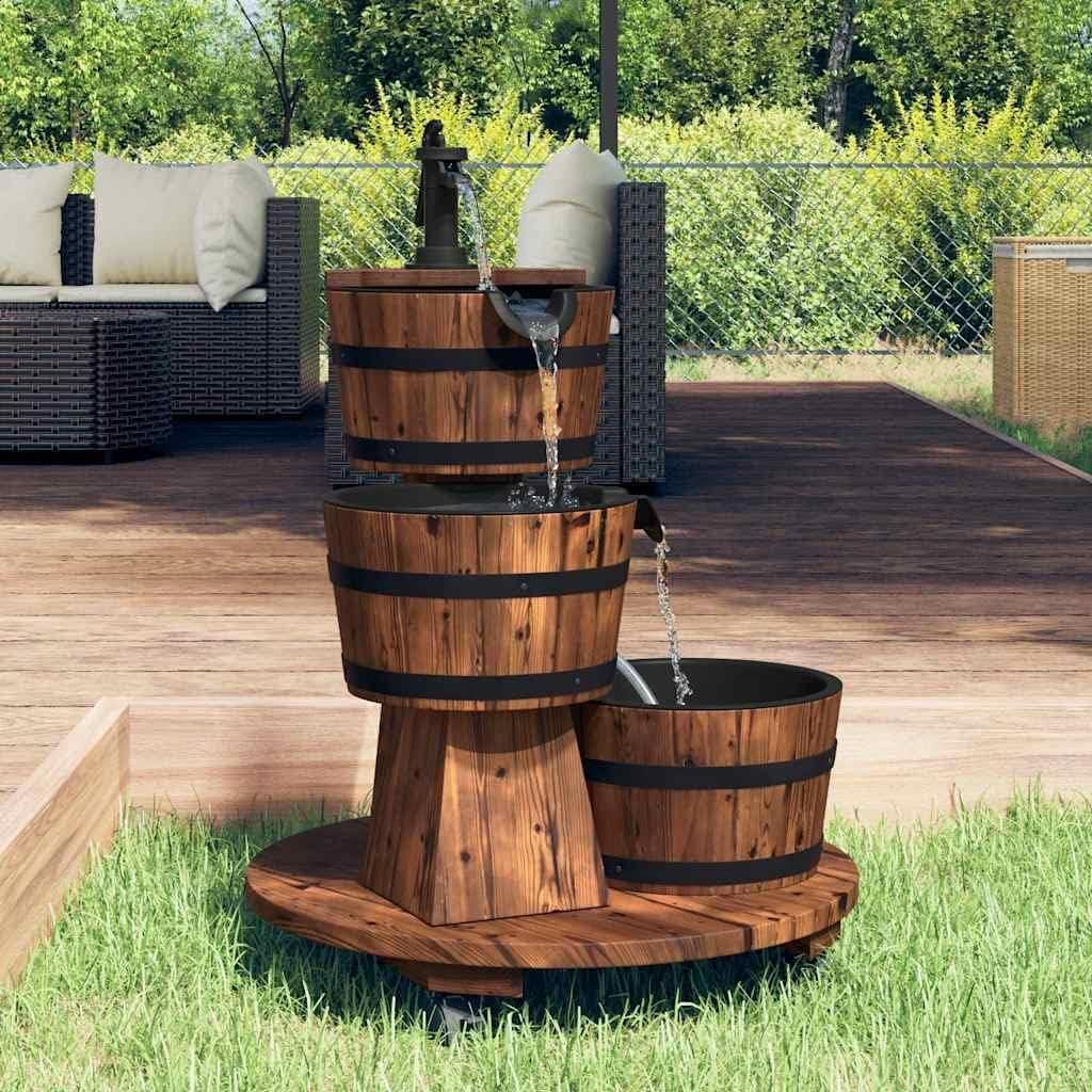 Runheo fontaine à eau, 6 W, c.a. 220-240 V, 50 Hz, 55x55x80 cm, bois de sapin massif avec une finition brûlée, Vert/Marron