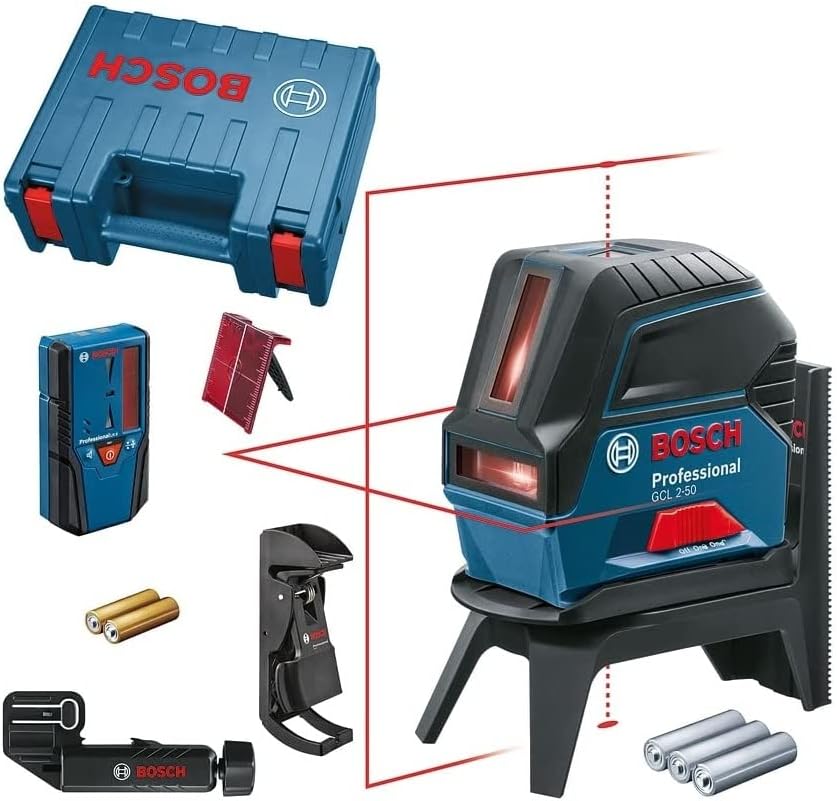 Bosch Professional Niveaux laser, 20 m, Rouge, Laser points et 2 lignes GCL 2-50 (Portée, Module de réception LR6