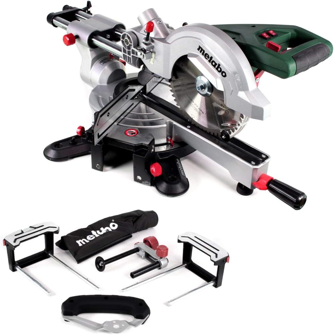 metabo Scies d'encadreur, 216 M, 1,5 Kw, 216 mm, 50 m, Gris/Noir, 619261000 - Scie à Onglet télescopique à Vitesse variable KGSV - - m