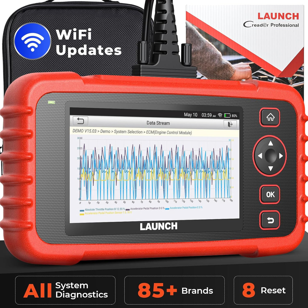 LAUNCH Outils diagnostics pour système de moteur OBD-II, Rouge/Noir