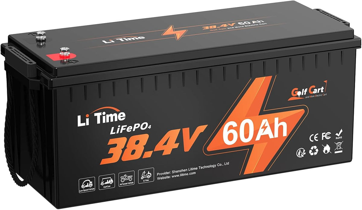 Litime batterie, 36 V, 60 Ah, 4608 Wh, 3 kW, Noir/Gris, Lithium LiFePO4 pour Voiturette de Golf, BMS 120A, Max Énergie