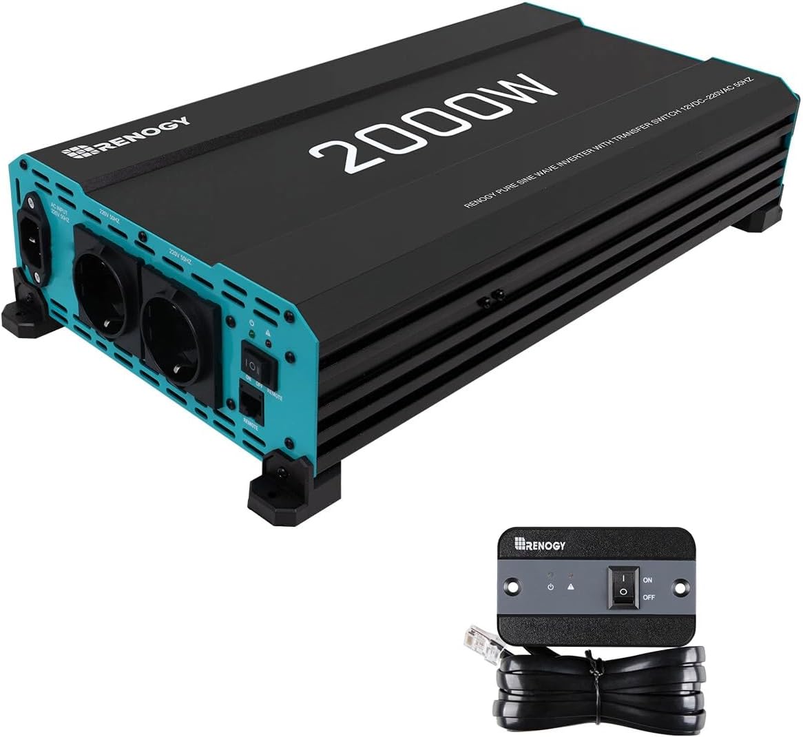 Renogy onduleur, 2000 W, 4000 W, 12v, 220v, 230v, Noir/Bleu, / Convertisseur / Pur Sinus Transformateur, Panneau Solaire