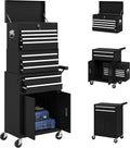 armoire HOMCOM, Noir, Servante d'atelier avec mallette à 9 compartiments, servante à outils vide verrouillable avec poignée