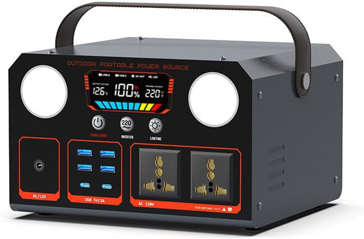 HTDRE Batteries externes, 230 x 195 x 135 mm, 500 W, 220 V, Noir/Gris, Alimentation de Secours Mobile pour la Maison