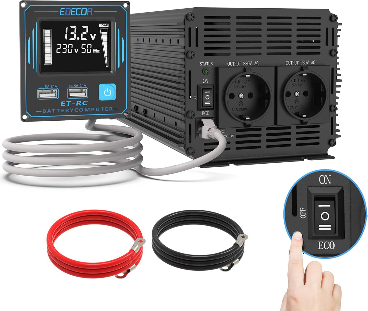 EDECOA convertisseur de tension, 12v, 220v, 2000w, Noir