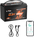 Litime batterie, 12 V, 100 Ah, Noir/Gris, Lithium LiFePO4 Bluetooth Compatible avec Victron Système pour Camping-Car