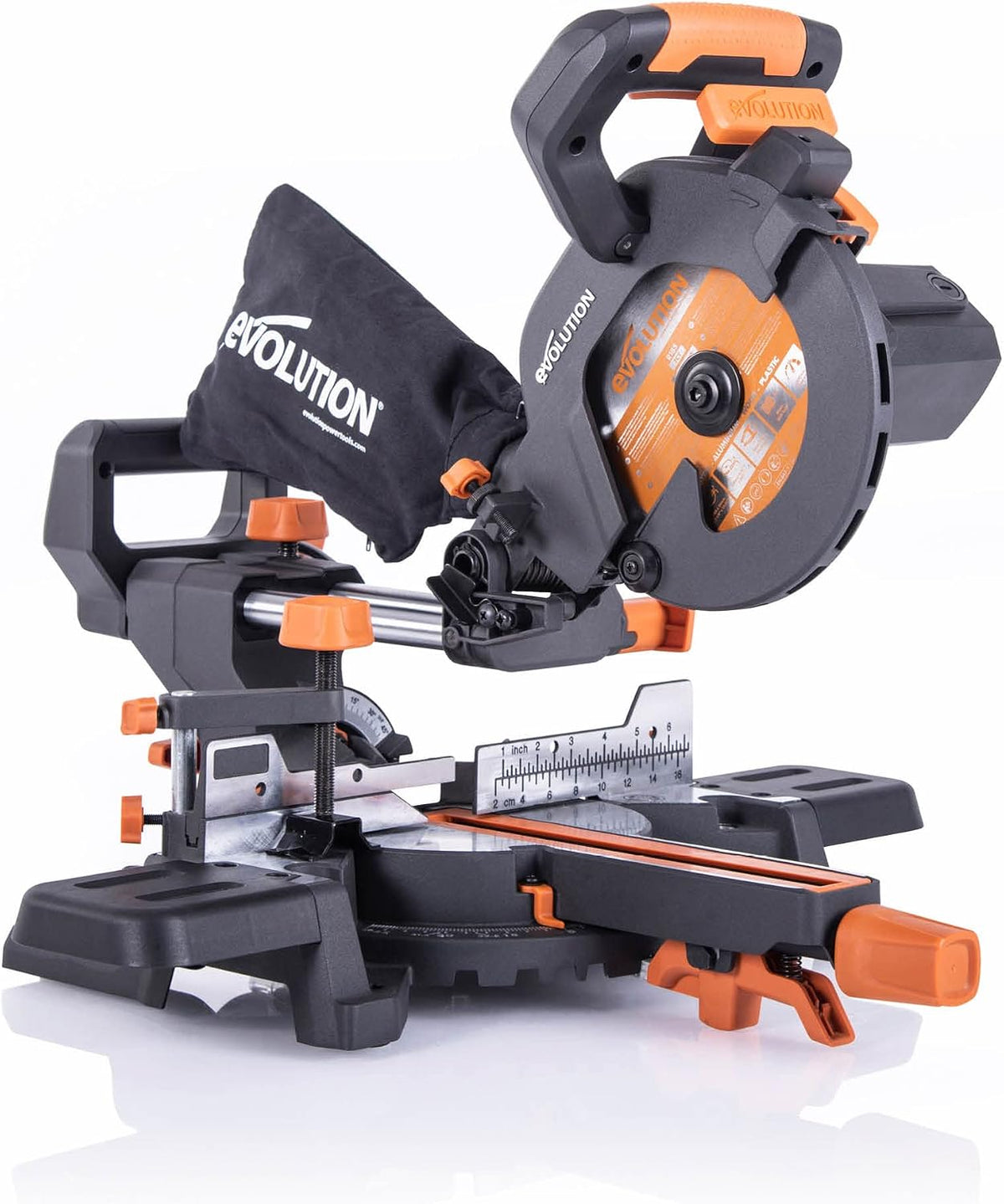 Evolution Power Tools Scies à onglets, Noir, Evolution 047-0003A (R185SMS+) Scie à onglet avec coupe universelle 45°
