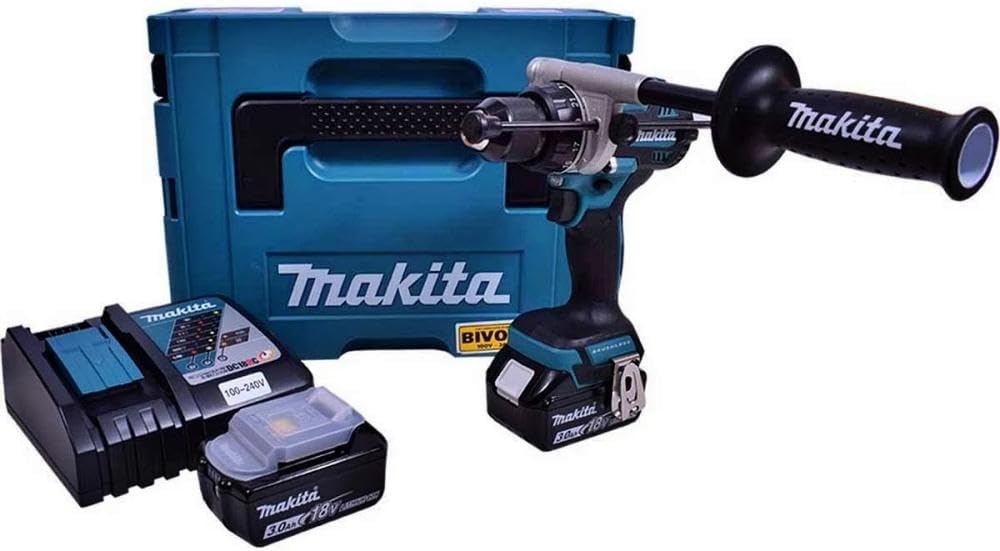 Makita Perceuses à percussion, 18 V, 2x3,0, Bleu/Noir, Perceuse à percussion LXT ( Ah) en MAKPAC - DHP486RFJ