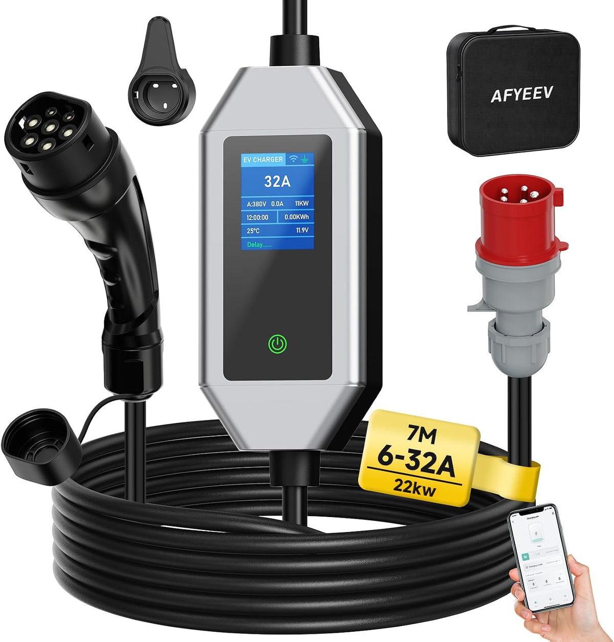 AFYEEV Stations de charge, 22 KW, Noir/Gris, Wallbox [3 phasées