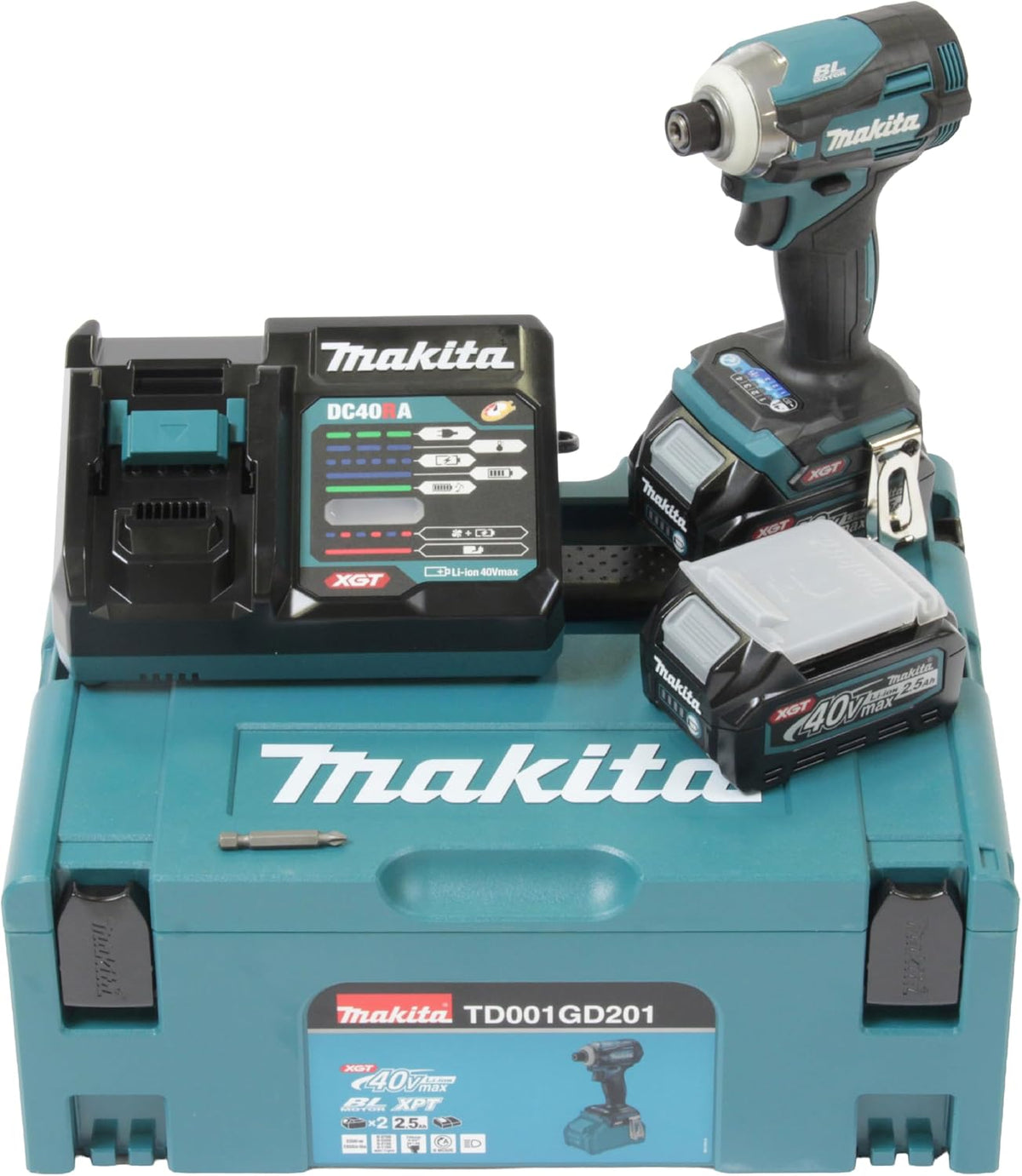 Makita visseuse à choc, 40 v, 2,5 ah, Bleu/Noir, s max li-ion xgt 220 nm - td001gd201