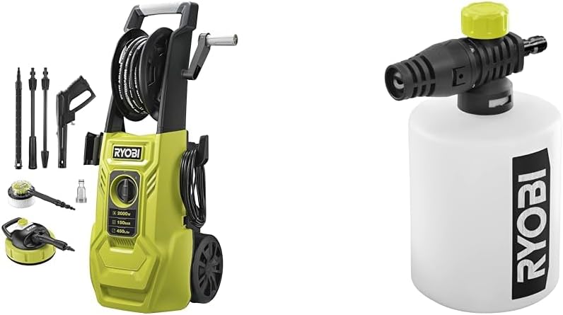 RYOBI nettoyeur haute pression, 2000 W, 450 L, 8 m, 750 ML, Blanc/Gris