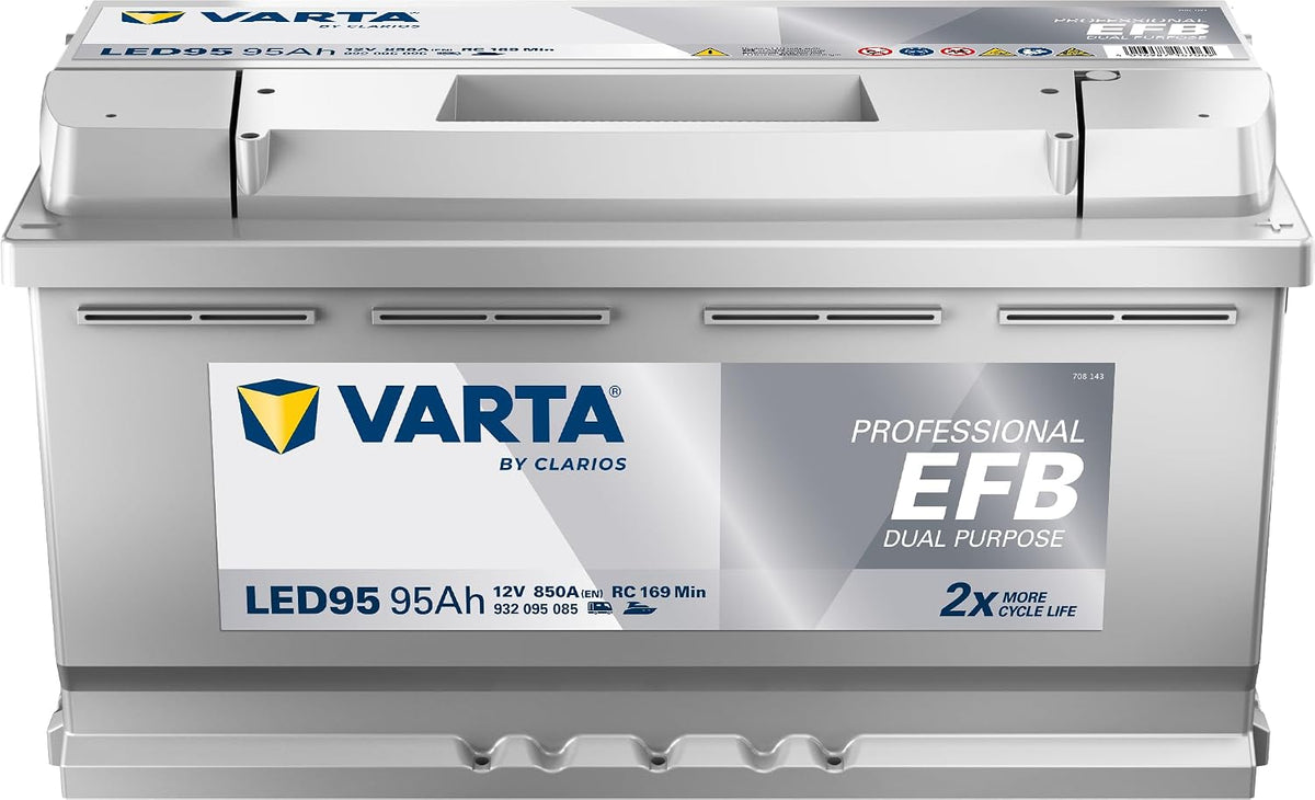 Varta Batteries de voiture, 12 V, 95AH, Gris/Blanc, Batterie Professional Dual Purpose EFB LED 95 850 AMPS