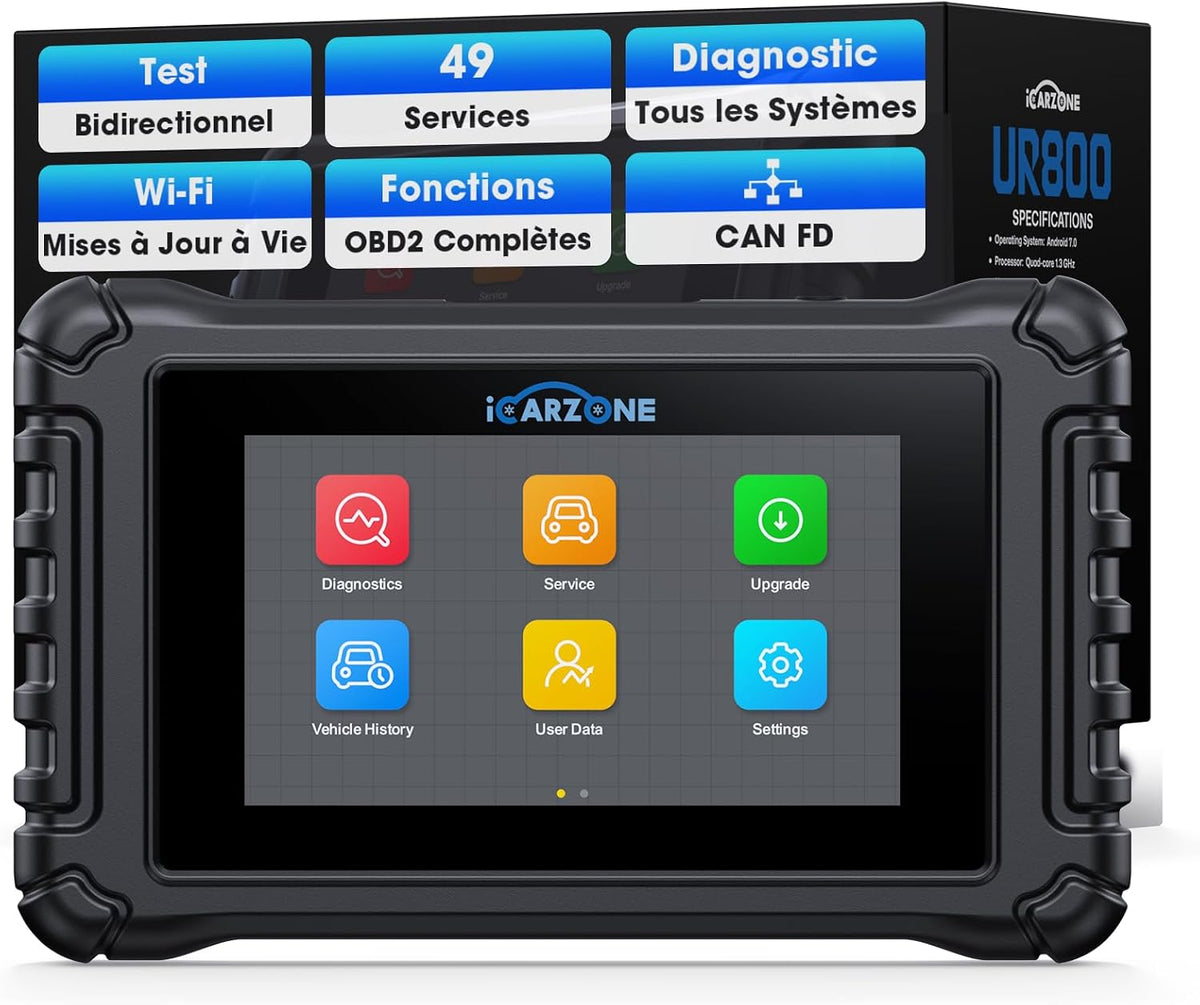 ICARZONE Outils diagnostics pour système de moteur OBD-II, Noir/Bleu, UR800 Bidirectionnel Valise Diagnostic Auto Multimarque