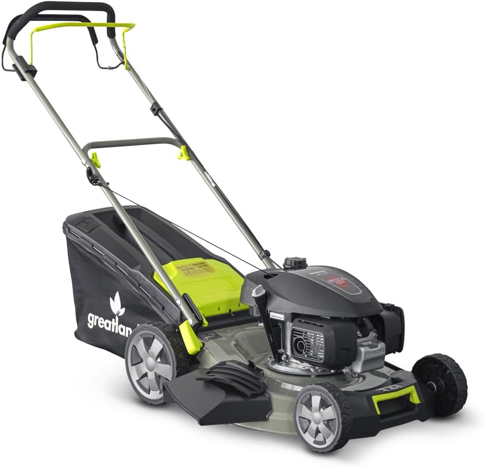 GREATLAND tondeuse à gazon, Gris/Noir, Tondeuse Thermique tractée 167CC avec Moteur Honda, Mulching et éjection latérale