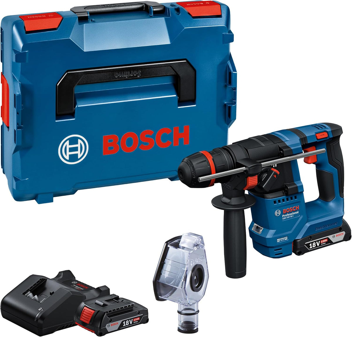 Bosch Professional Outils à béton, 18 V, 2,0 Ah, Bleu/Noir, System perforateur sans-fil GBH -18 X (mandrin ONECHUCK