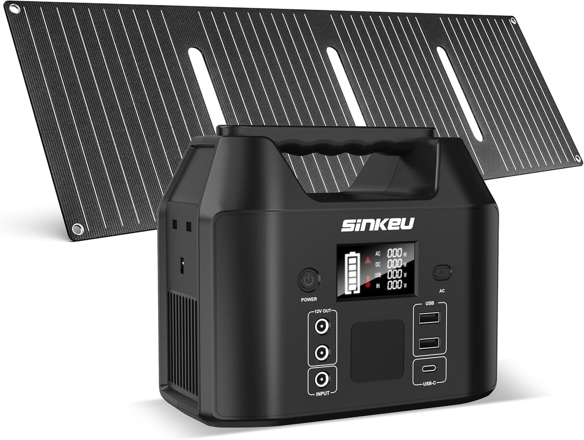 SinKeu batterie, 96 Wh, 40 W, 230 V, 150 W, 12 V, Noir/Gris, Station d'alimentation portable avec panneau solaire