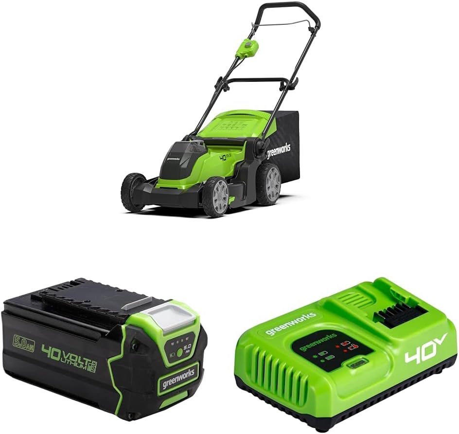 Greenworks tondeuse à gazon, 500 m, 41 cm, 50 L, 40 V, Vert/Noir, G40LM41 sans Fil pour Pelouses Jusqu'à ², Largeur de Coupe