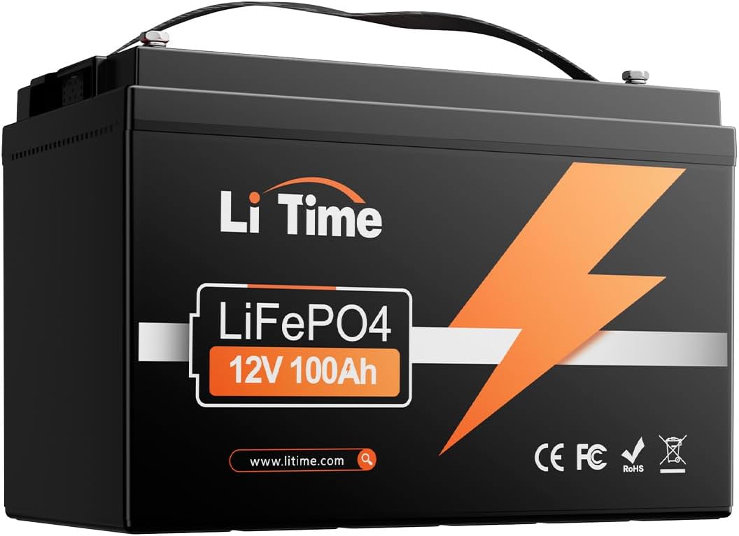 Litime batterie, 12 V, 100 Ah, 1280 Wh, Noir/Gris, Lithium LiFePO4 Pour Sièges de Camping-Car, 4000-15000 Cycles Profonds