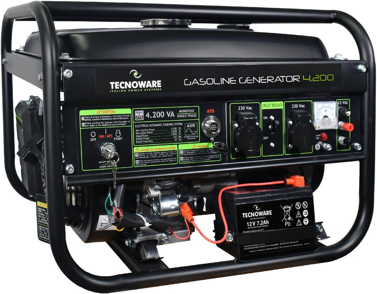 Tecnoware Power Systems groupe électrogène, 15 L, Noir, Générateur de Courant 4200 VA, Moteur Essence 4 Temps