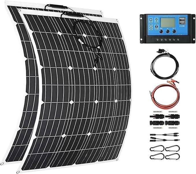 TPTAWF Panneaux solaires, contrôleur de charge MPPT 50 A., 1000 W, 500 W, 12 V, 36 V, Noir/Gris, Kit de flexibles