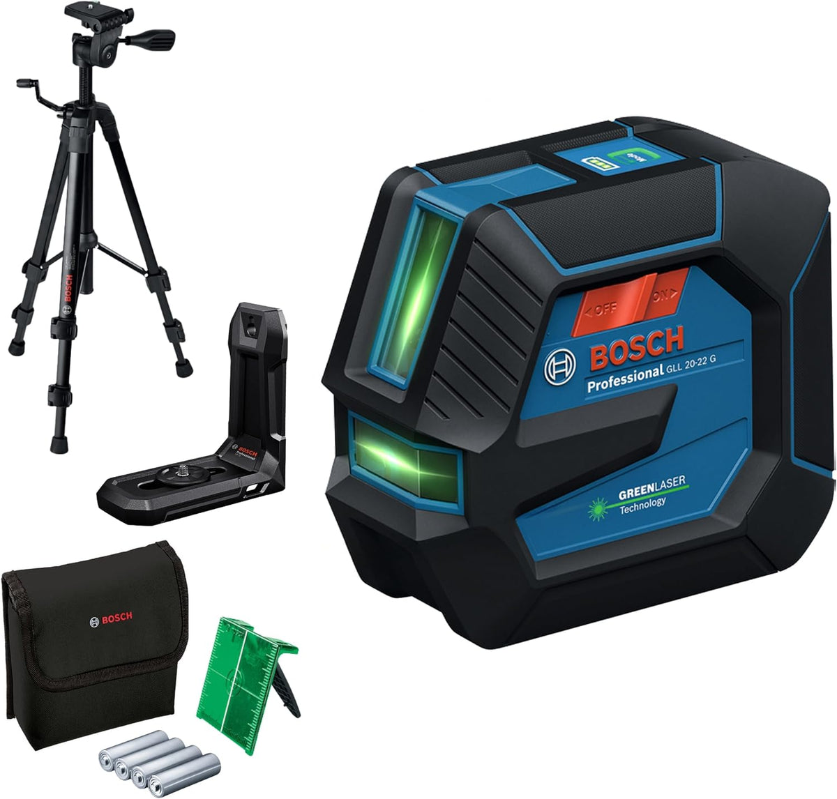 Bosch Professional Traceurs de ligne laser, 22 G, 1,5 V, Vert, laser lignes GLL 20- (support de fixation LB 10